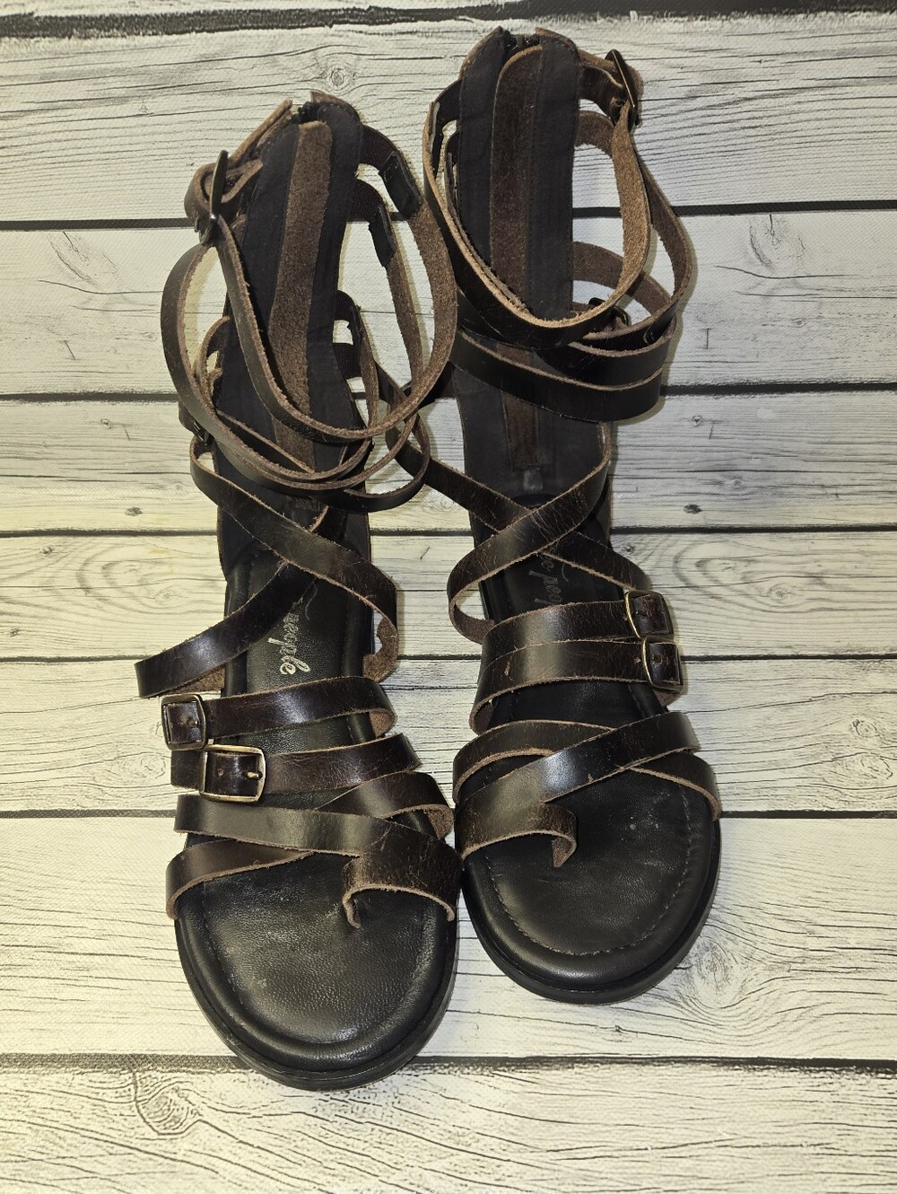 Free People Vanadia Gladiator Sandals Distressed Brown Leather Size 9 - Picture 7 of 11